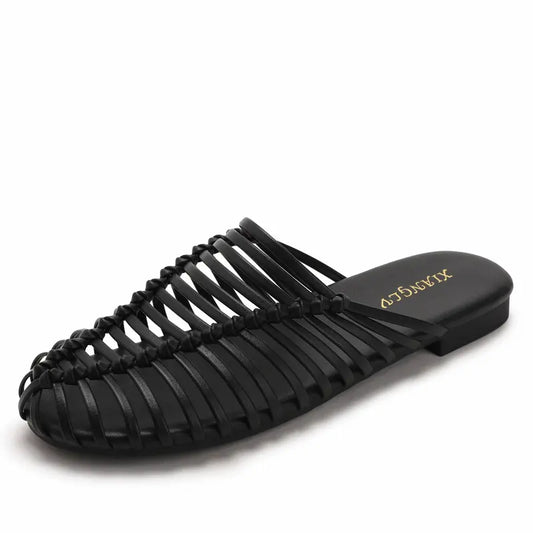 Women Woven Fisherman Closed Toe Flat Mule Sandals