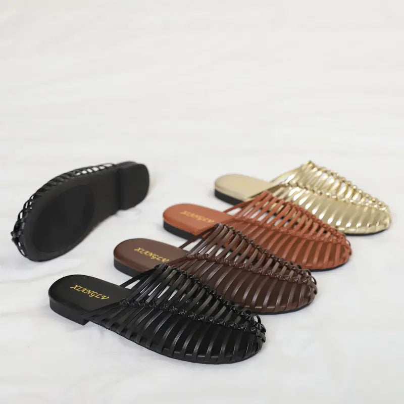 Women Woven Fisherman Closed Toe Flat Mule Sandals