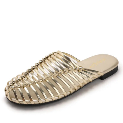 Women Woven Fisherman Closed Toe Flat Mule Sandals