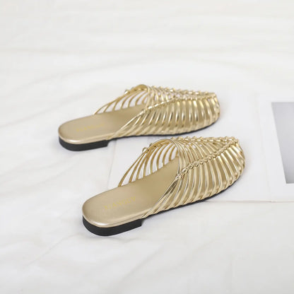 Women Woven Fisherman Closed Toe Flat Mule Sandals