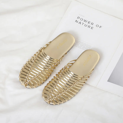 Women Woven Fisherman Closed Toe Flat Mule Sandals