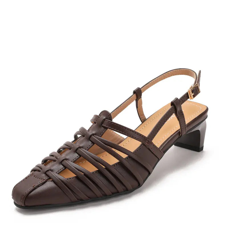 Women Vintage Fisherman Horseshoe Mid Heel Sandals