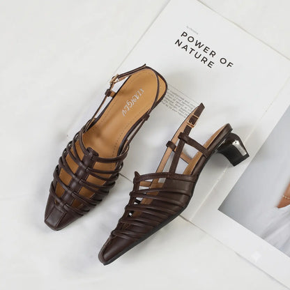 Women Vintage Fisherman Horseshoe Mid Heel Sandals