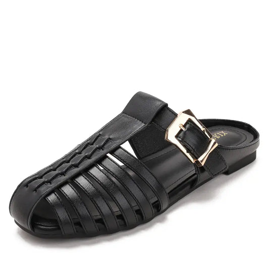 Woven Fisherman Cage Toe Buckle Slip On Flat Sandals