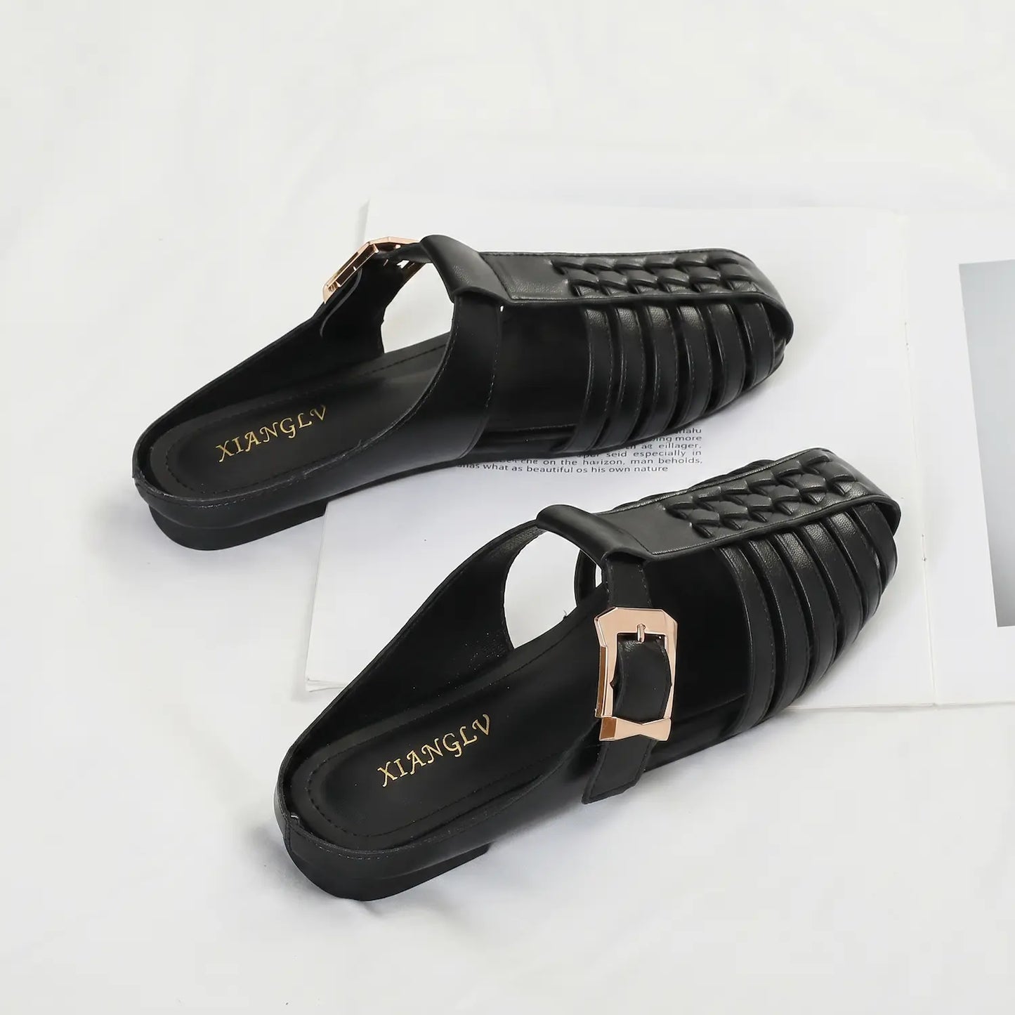 Woven Fisherman Cage Toe Buckle Slip On Flat Sandals