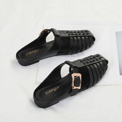 Woven Fisherman Cage Toe Buckle Slip On Flat Sandals