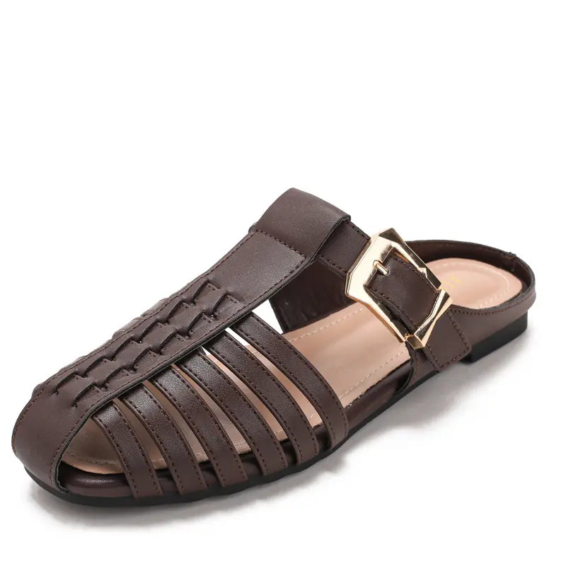 Woven Fisherman Cage Toe Buckle Slip On Flat Sandals