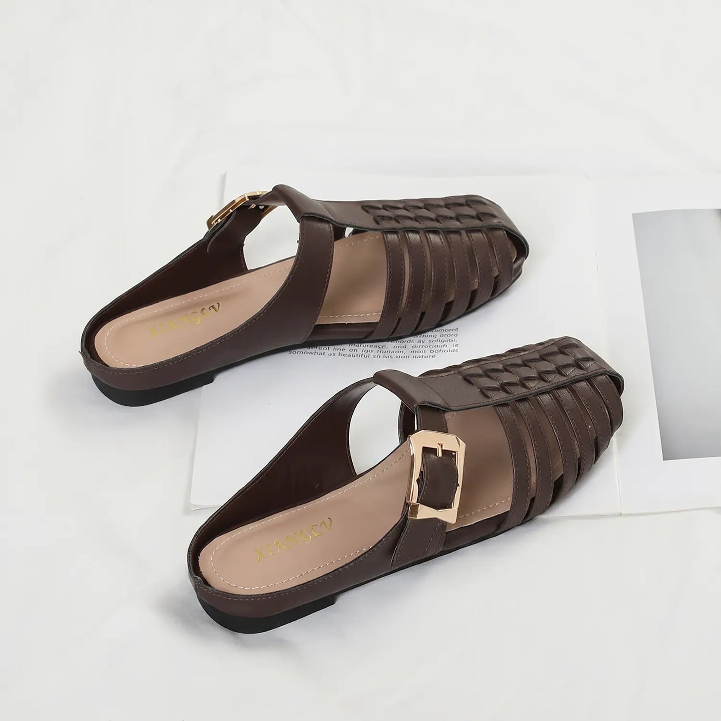 Woven Fisherman Cage Toe Buckle Slip On Flat Sandals