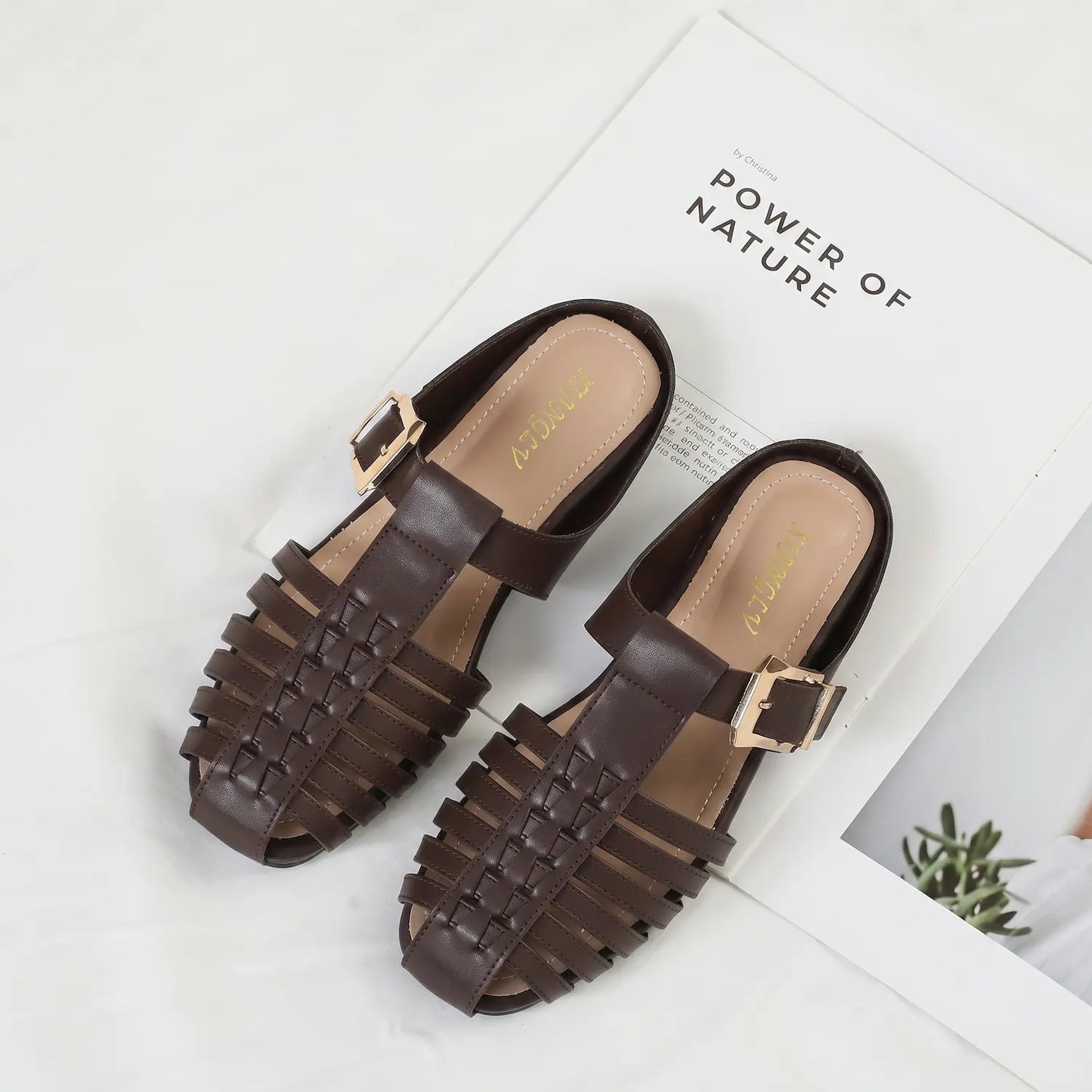 Woven Fisherman Cage Toe Buckle Slip On Flat Sandals