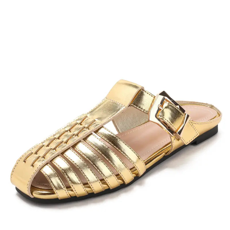 Woven Fisherman Cage Toe Buckle Slip On Flat Sandals