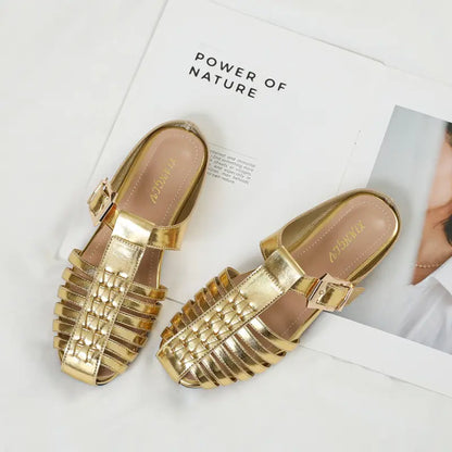 Woven Fisherman Cage Toe Buckle Slip On Flat Sandals
