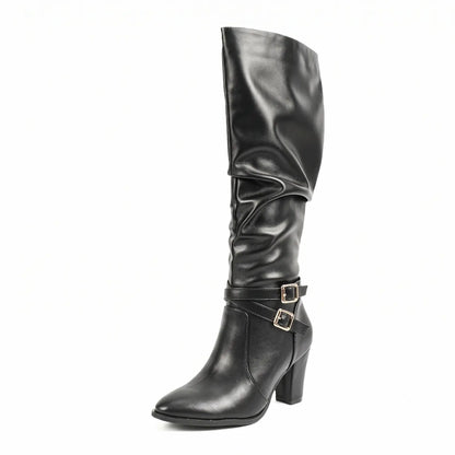 Vintage Slouchy Plush Lined Block Heel Tall Boots