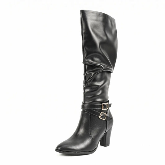 Vintage Slouchy Plush Lined Block Heel Tall Boots