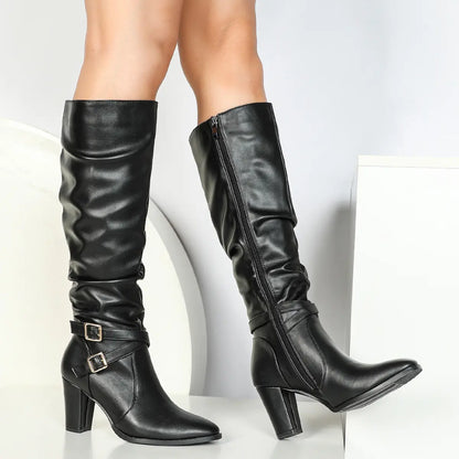 Vintage Slouchy Plush Lined Block Heel Tall Boots