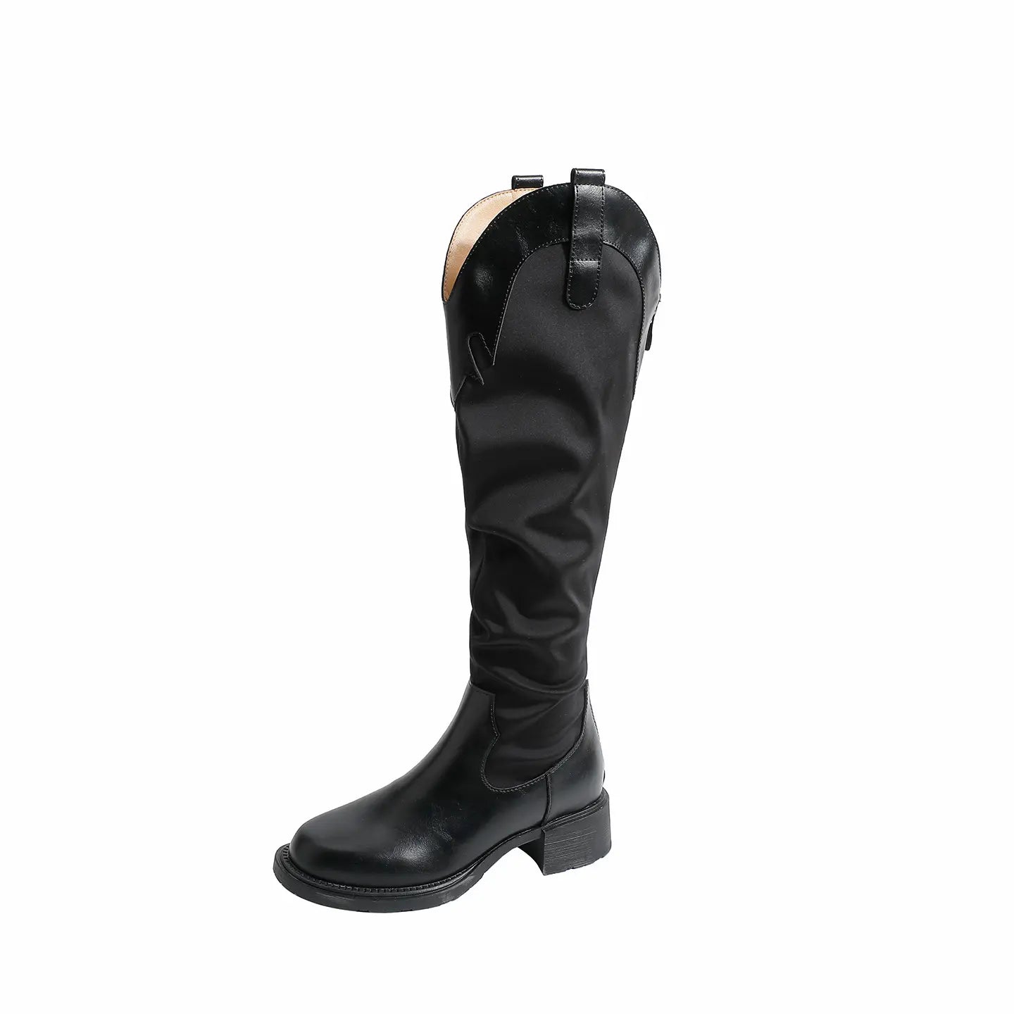Vintage Spliced Western Block Heel Slouch Boots