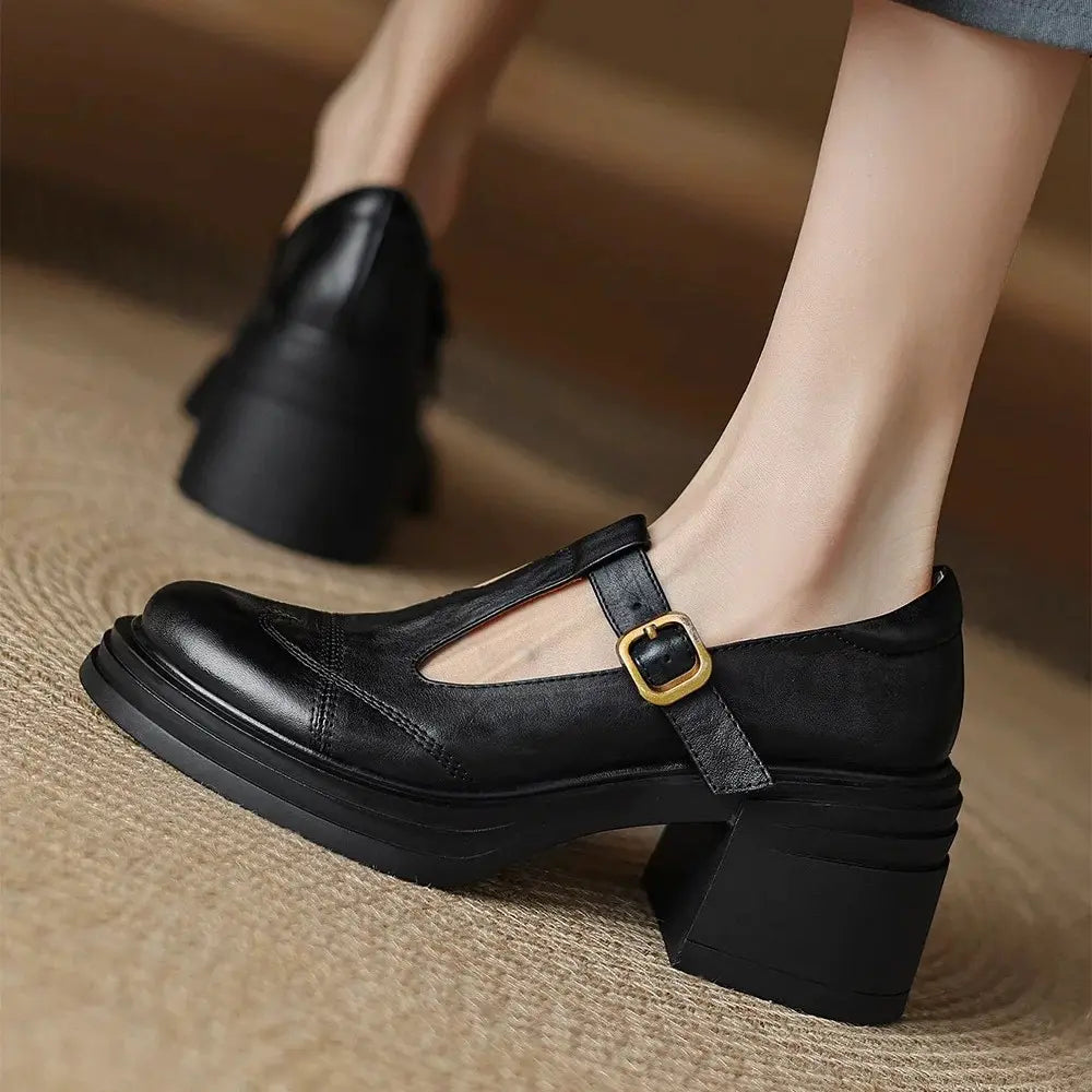 Vintage Brogue Double-Strap Platform Mary Janes