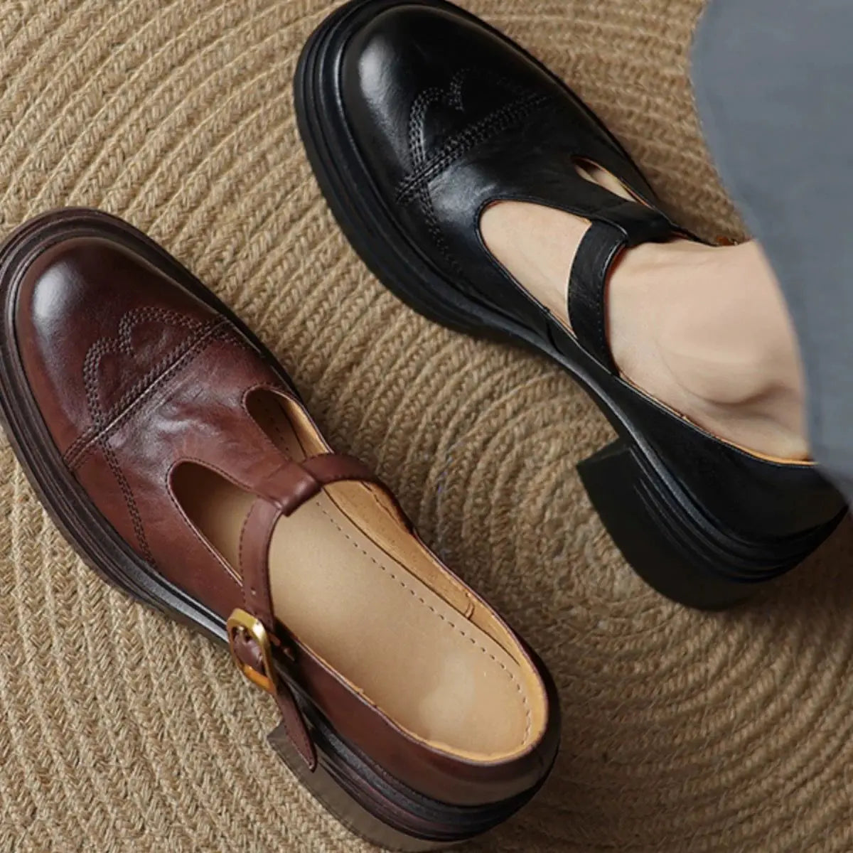 Vintage Brogue Double-Strap Platform Mary Janes