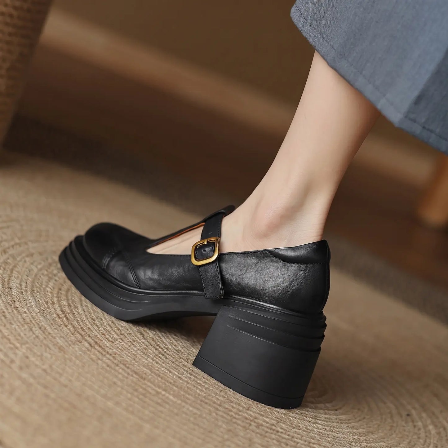 Vintage Brogue Double-Strap Platform Mary Janes