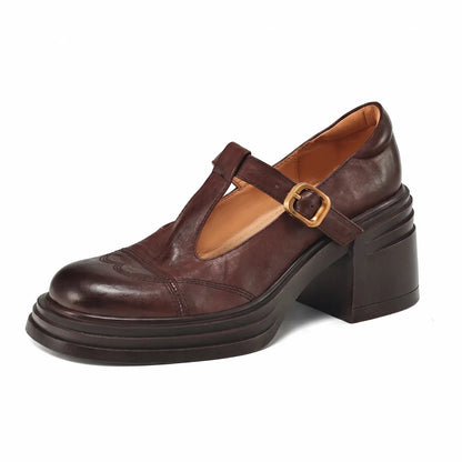 Vintage Brogue Double-Strap Platform Mary Janes