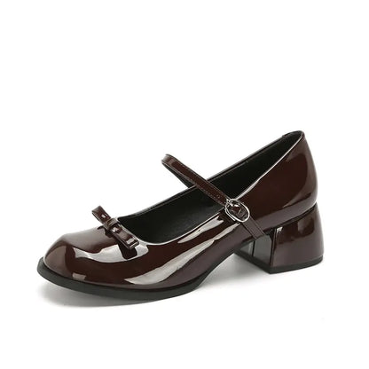 Vintage Block Heel Sweet Bow Mary Jane Pumps