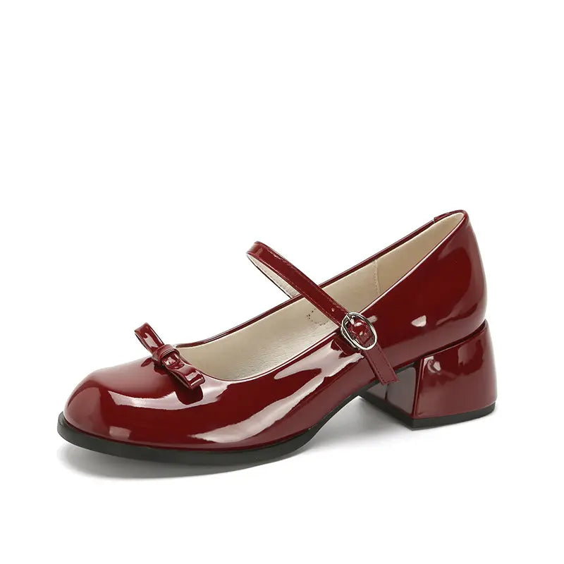 Vintage Block Heel Sweet Bow Mary Jane Pumps