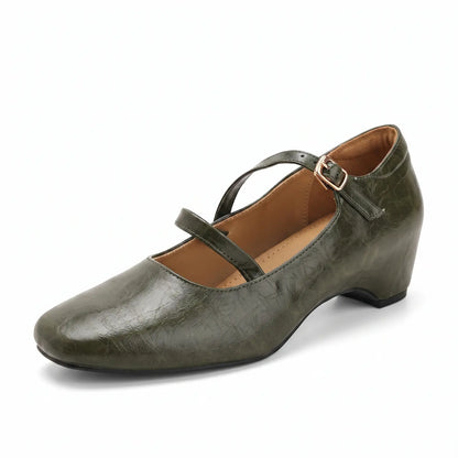 Retro Double Strap Square Toe Hidden Wedge Mary Janes