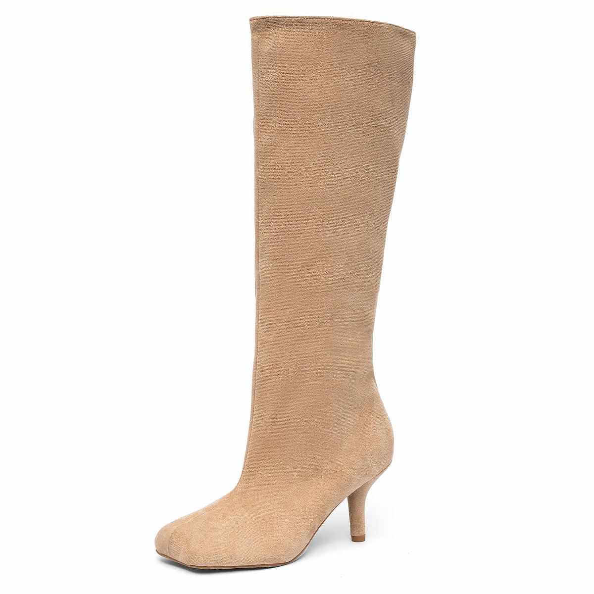 Wide Calf Suede Square Toe Pull On Knee High Boots