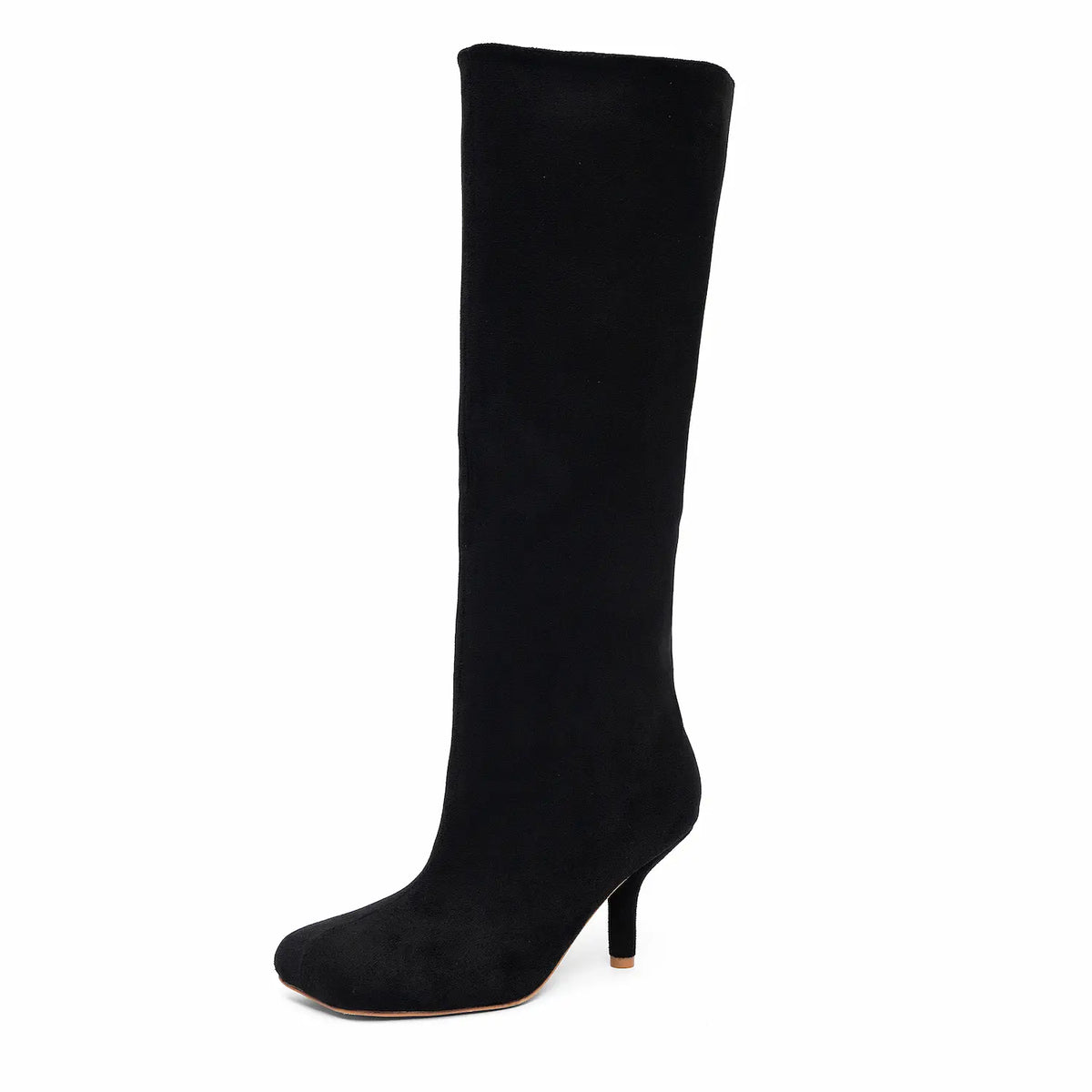Wide Calf Suede Square Toe Pull On Knee High Boots
