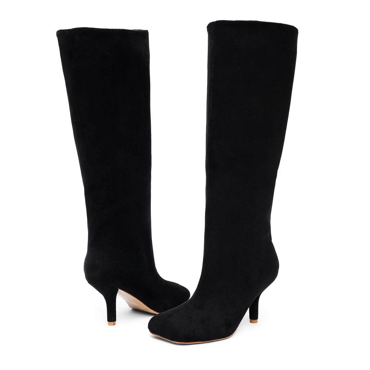 Wide Calf Suede Square Toe Pull On Knee High Boots