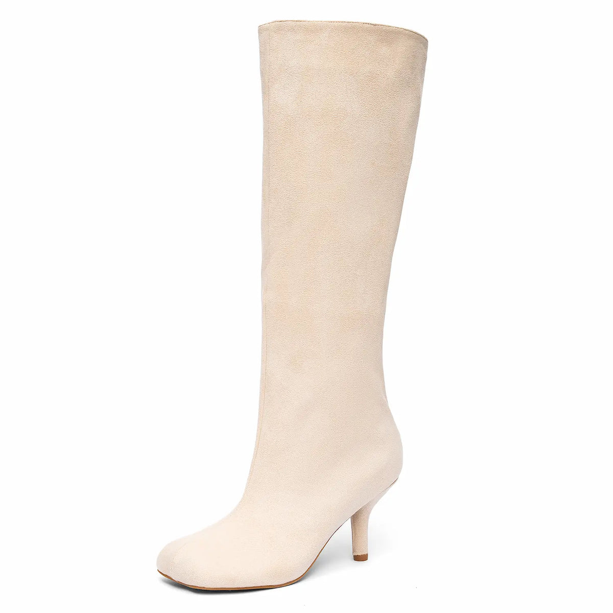 Wide Calf Suede Square Toe Pull On Knee High Boots