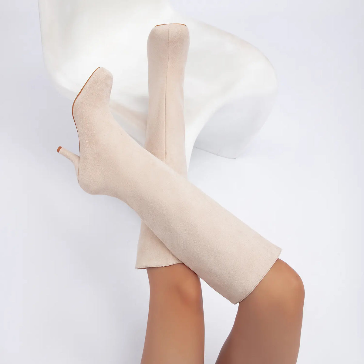 Wide Calf Suede Square Toe Pull On Knee High Boots
