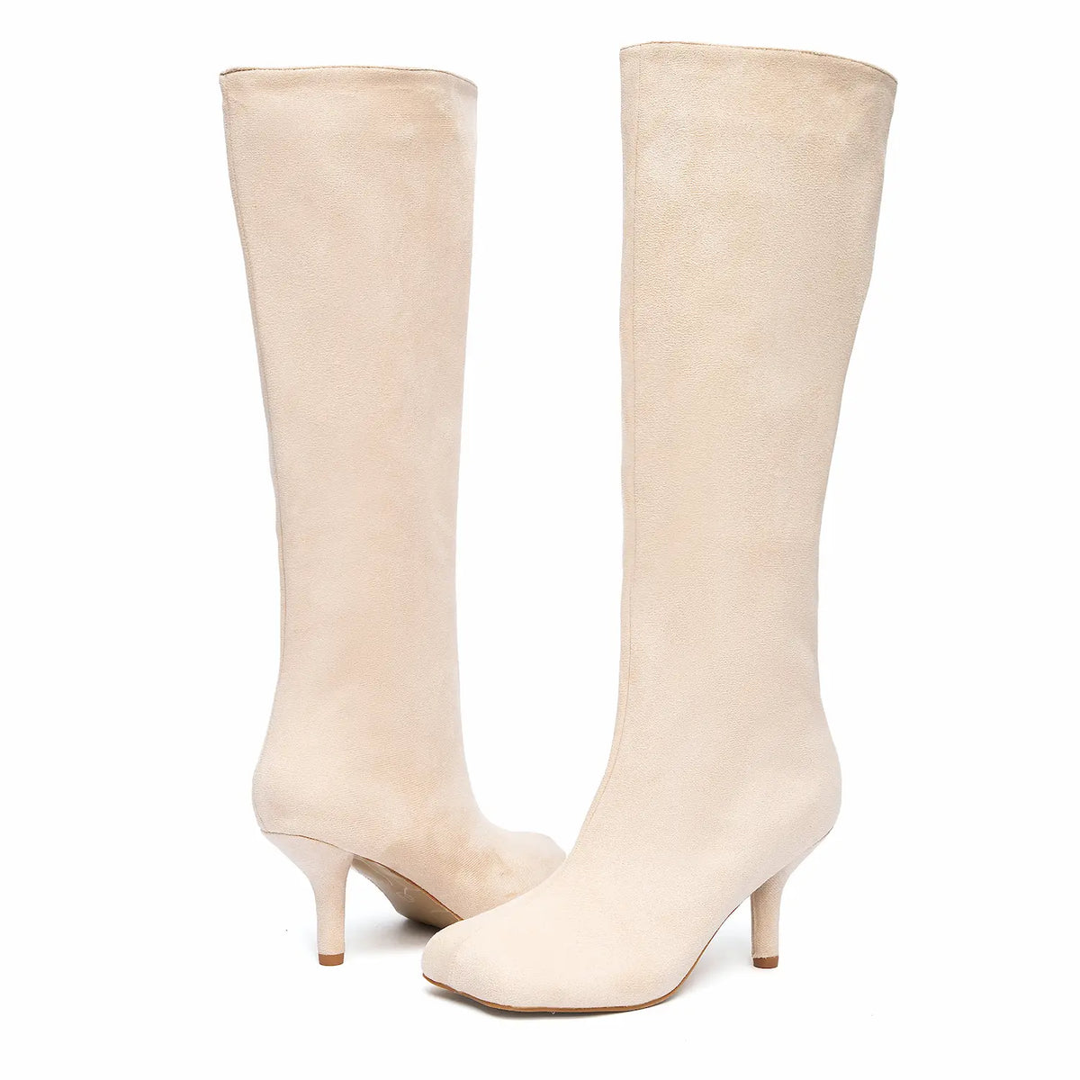 Wide Calf Suede Square Toe Pull On Knee High Boots