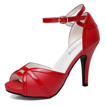 Retro Two-Tone Peep-Toe Stilettos