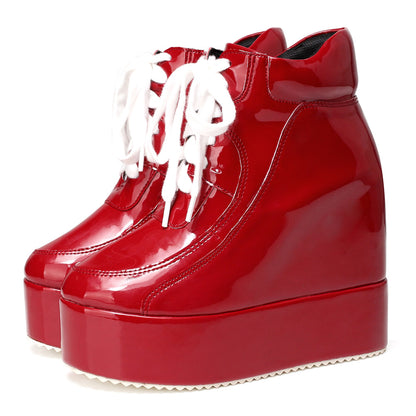 Patent Lace-Up Platform Wedge Sneakers