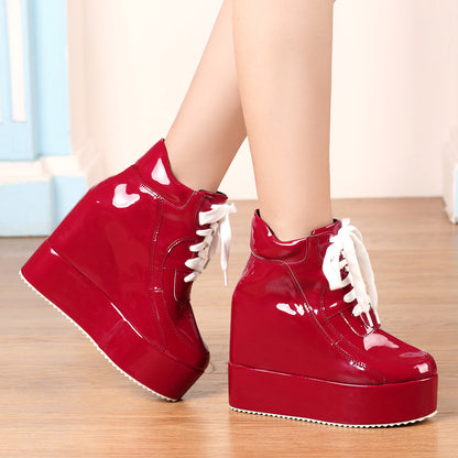 Patent Lace-Up Platform Wedge Sneakers