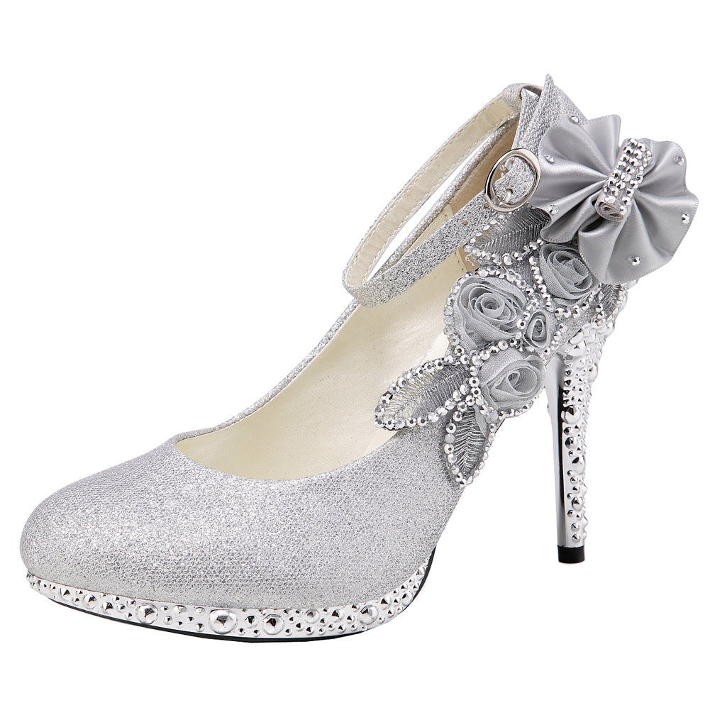 Glitter Rhinestone Ankle Strap Pumps