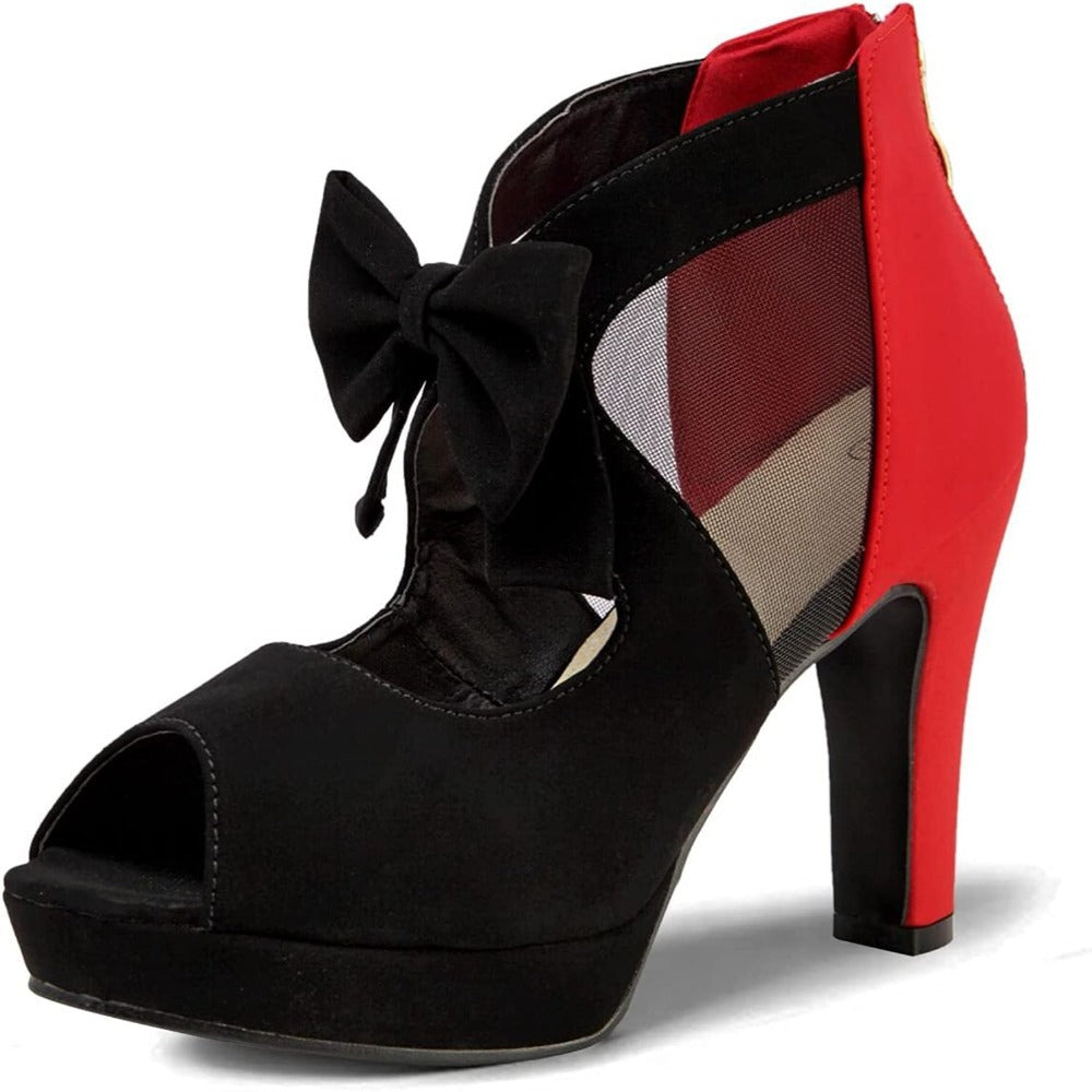 Vintage Bow Peep Toe Platform Heels