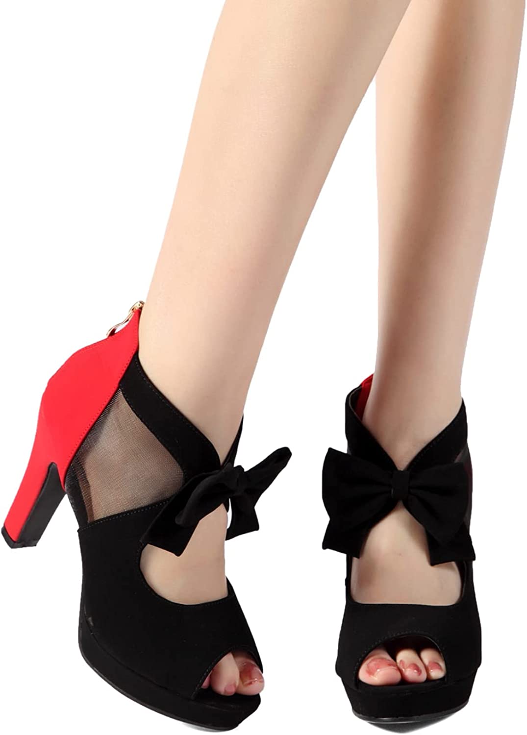 Vintage Bow Peep Toe Platform Heels