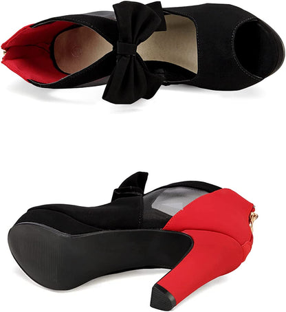 Vintage Bow Peep Toe Platform Heels