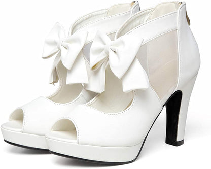 Vintage Bow Peep Toe Platform Heels