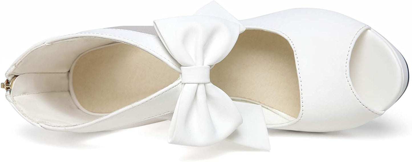Vintage Bow Peep Toe Platform Heels