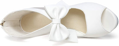 Vintage Bow Peep Toe Platform Heels