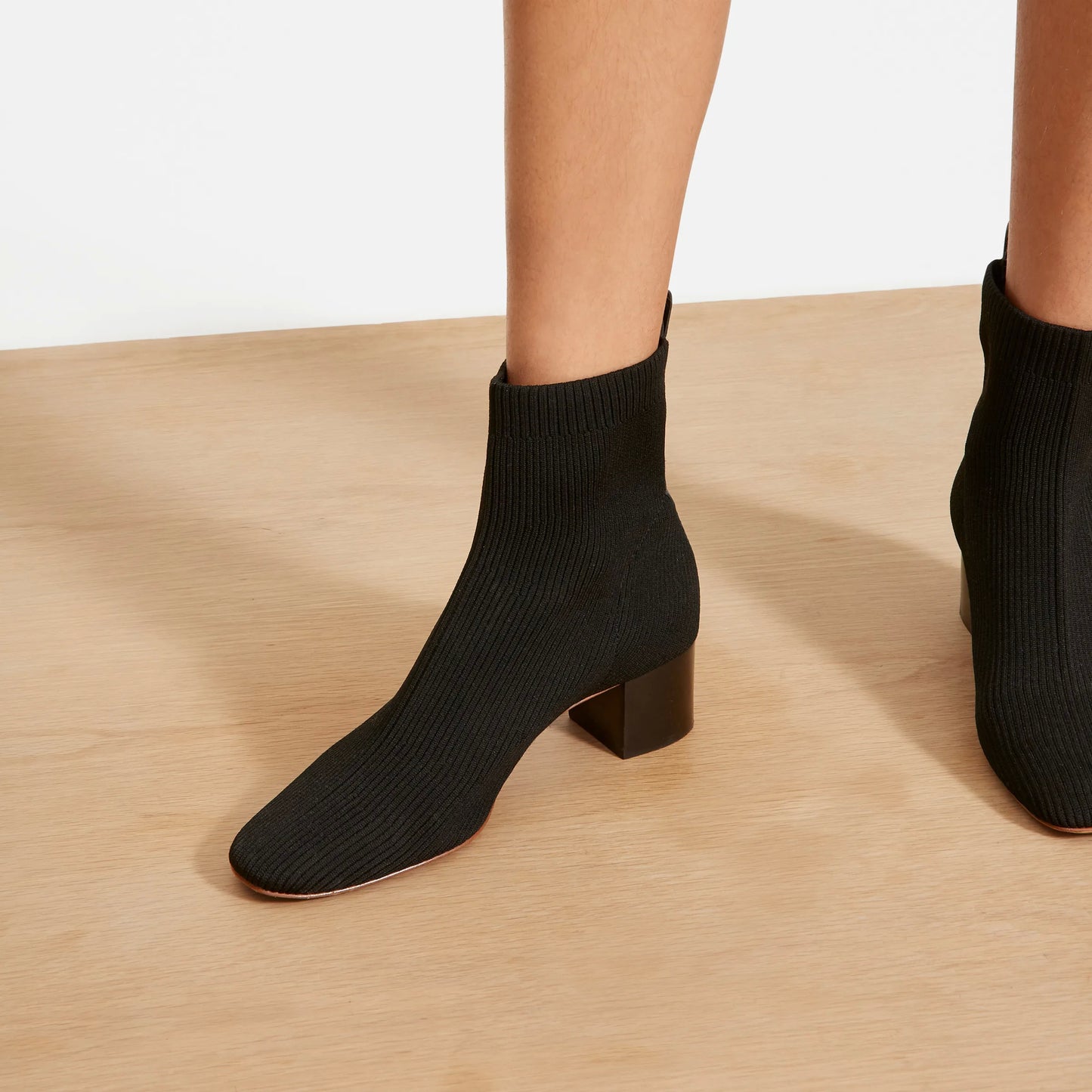 Ribbed Knit Block Heel Sock Booties