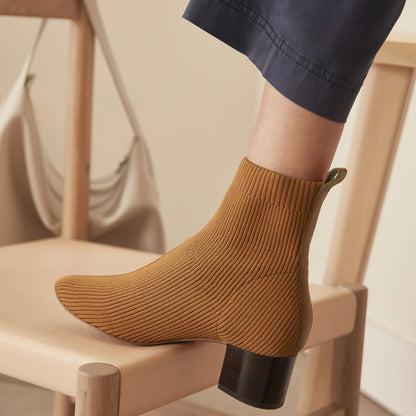 Ribbed Knit Block Heel Sock Booties