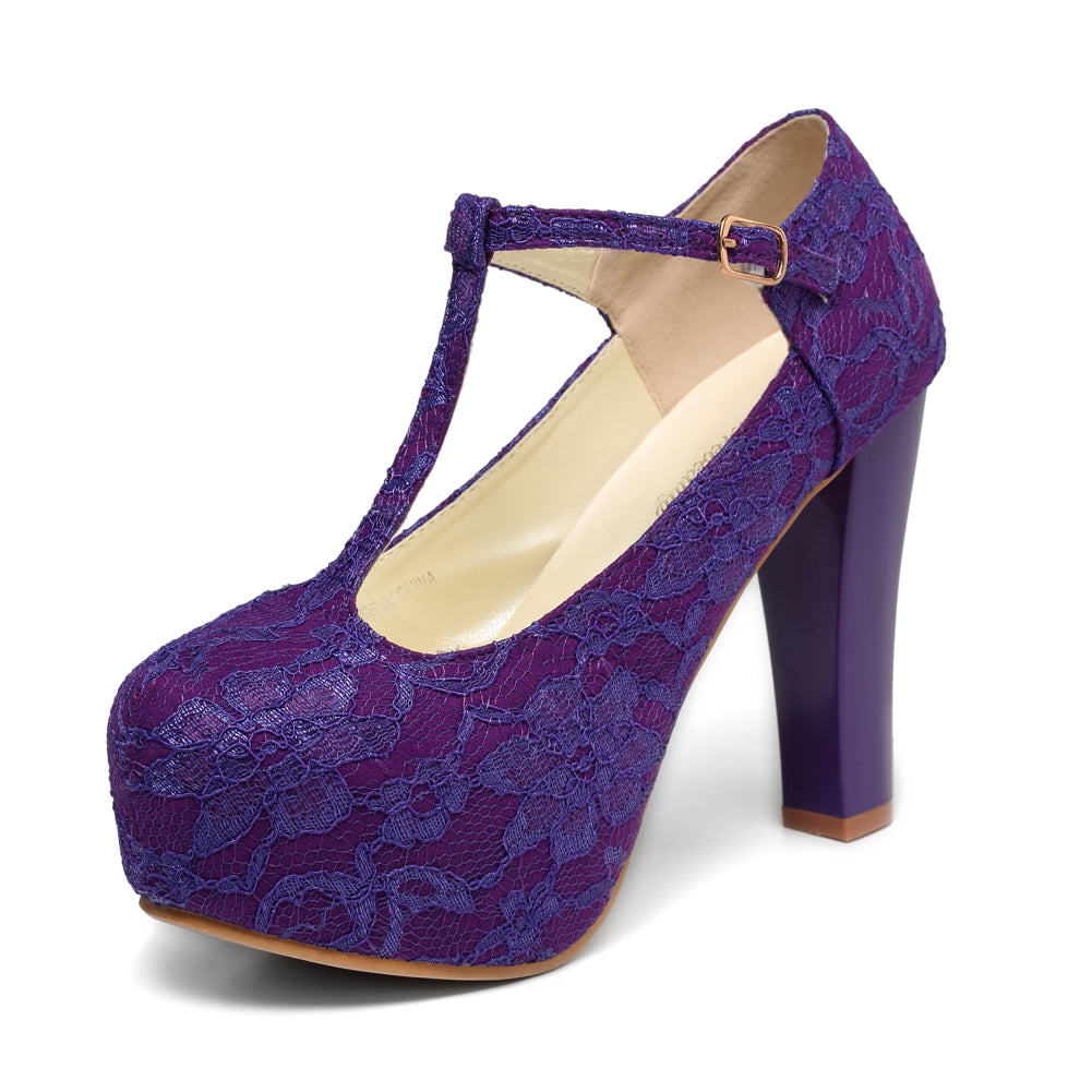 Vintage Lace T-Strap Platform Pumps