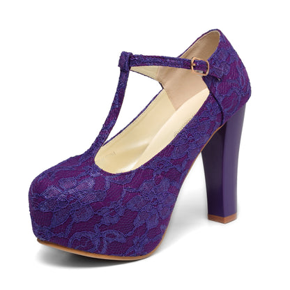 Vintage Lace T-Strap Platform Pumps