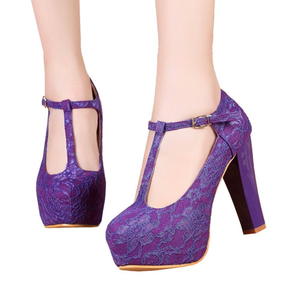 Vintage Lace T-Strap Platform Pumps