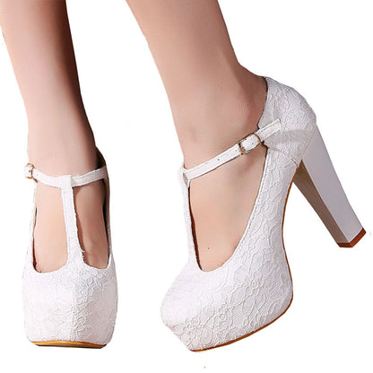 Vintage Lace T-Strap Platform Pumps