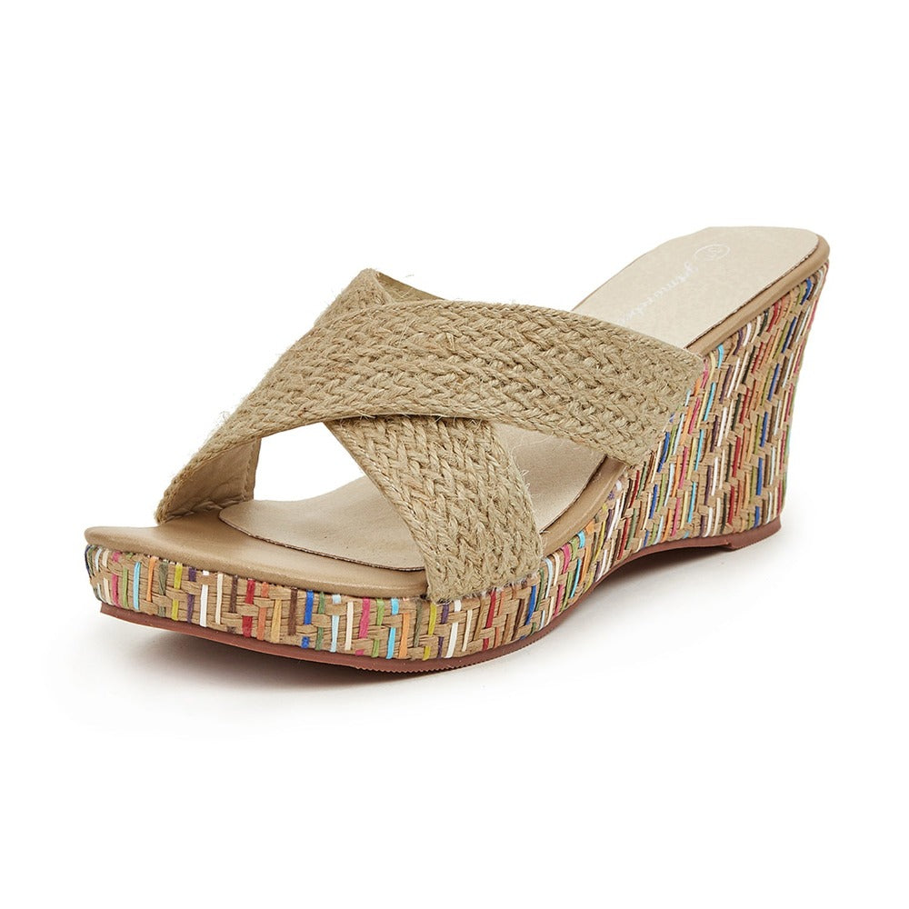 Braided Criss Cross Wedge Slides