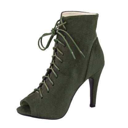 Retro Lace-Up Peep Toe Booties